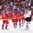 COLOGNE, GERMANY - MAY 15: Russia's Vladislav Namestnikov #90, Vladimir Tkachyov #70 and Nikita Kucherov #86 celebrate after a second period goal against Latvia while Kristaps Sotnieks #11 looks on during preliminary round action at the 2017 IIHF Ice Hockey World Championship. (Photo by Andre Ringuette/HHOF-IIHF Images)

